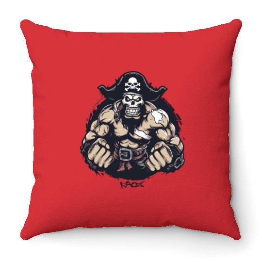 Strong Muscle Wrestler Pirate Throw Pillows