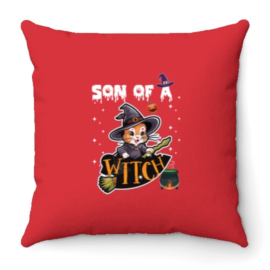 Son of a Witch Halloween Trick Or TreatBoys Wizard Throw Pillows