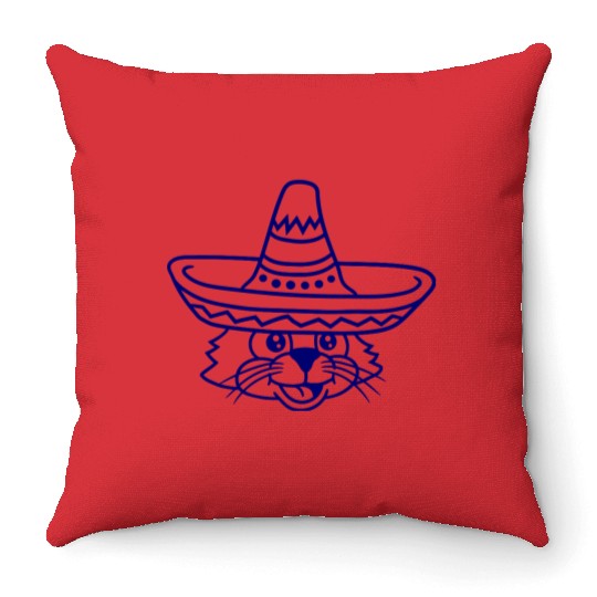 Sombrero Hat Cat Funny Cool Mexican Culture Kitten Throw Pillows