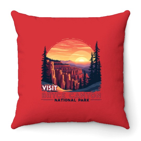 Bryce Canyon National Park Retro Illustraion V 01 Throw Pillows