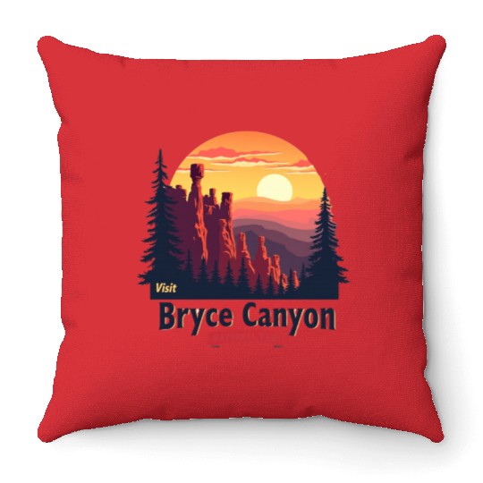 Bryce Canyon National Park Retro Illustraion V 02 Throw Pillows