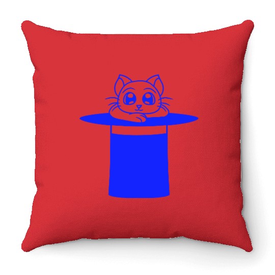 Magical Enchanted Top Hat Cylinder Wizard Cat Sir Throw Pillows