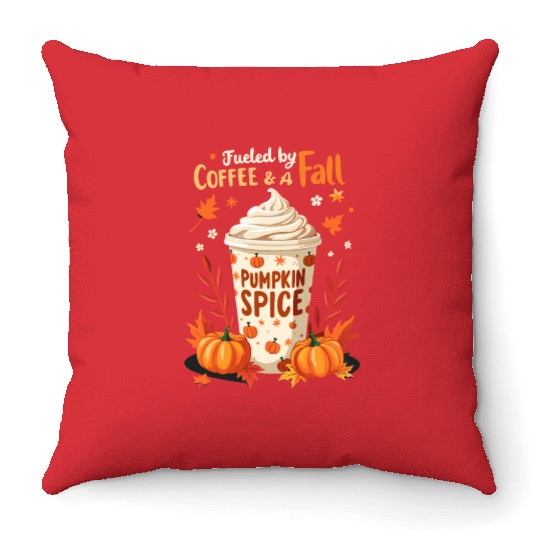 Fueled by Coffee & Fall Vibes Throw Pillows