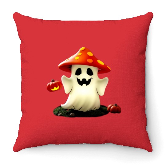 Mushrooms and pumpkins for Halloween Throw Pillows