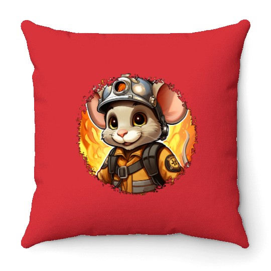 Mouse Firefighter Throw Pillows