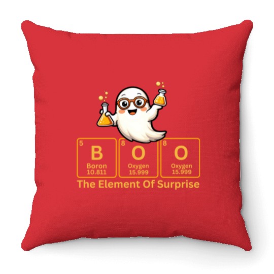 Boo - The Element of Surprise Chemistry Ghost Throw Pillows