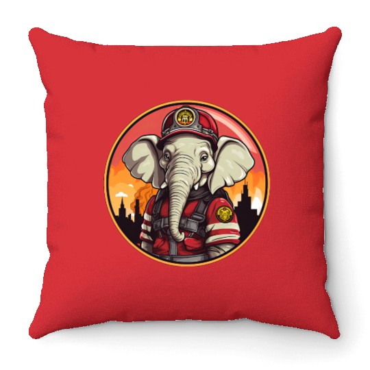 Elephant Firefighter Throw Pillows