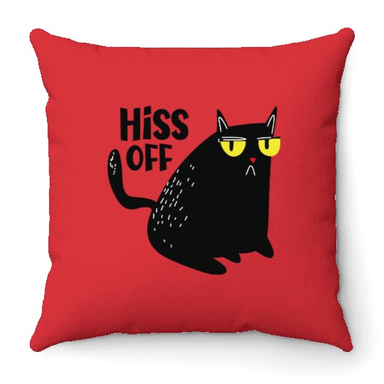 hiss off cat Throw Pillows