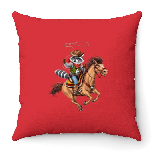Raccoon Cowboy Rodeo Throw Pillows
