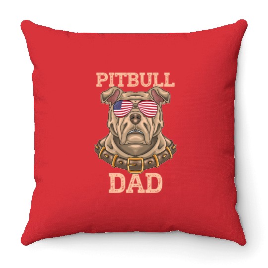 Pitbull Dad Dog Vintage USA American Flag Throw Pillows