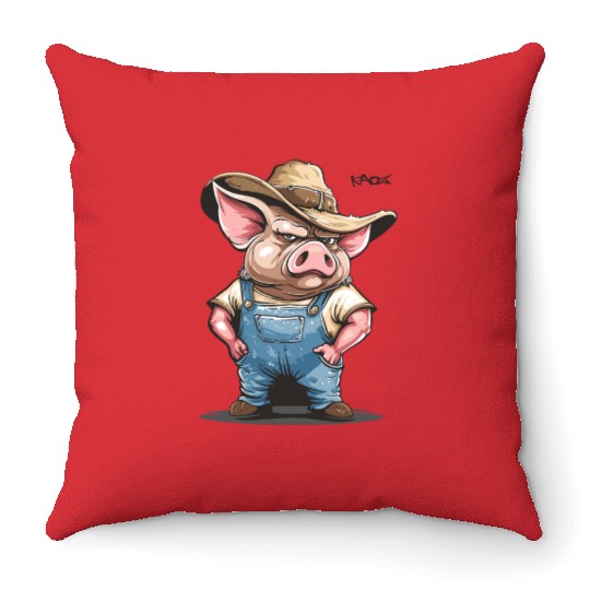 Hillbilly Pig Farmer – Redneck Village Life Throw Pillows