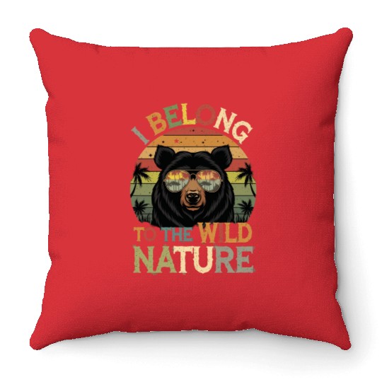 Retro Wild Nature Bear with Sunglasses Throw Pillows