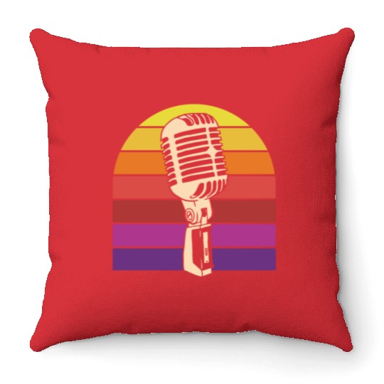 Vintage Microphone Retro Sunset Throw Pillows