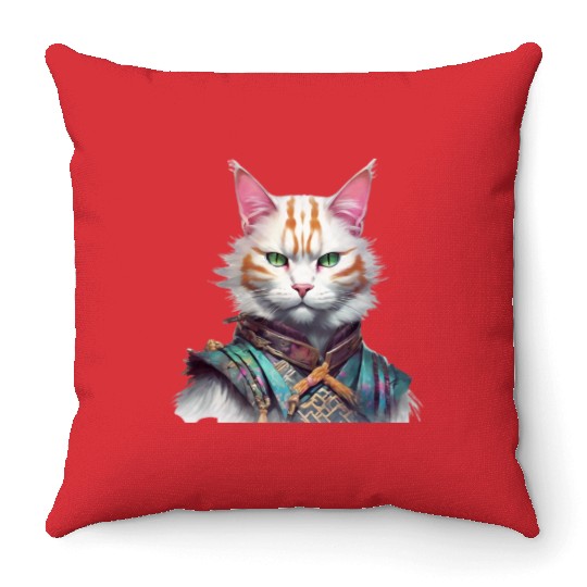 Samurai Cat Guardian Throw Pillows