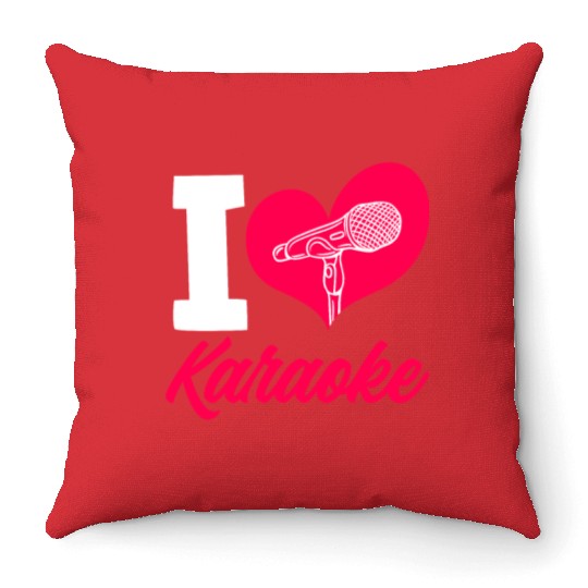 I Love Karaoke Microphone Heart Throw Pillows