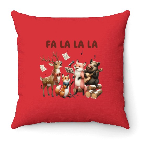 Fa La La La Woodland Choir Christmas Vibes Throw Pillows