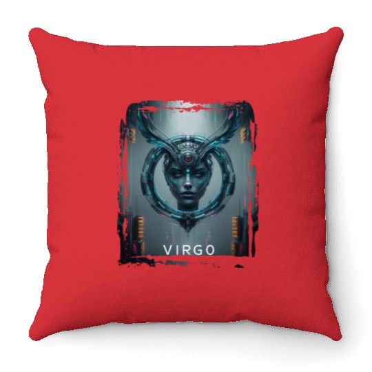 Zodiac sign Virgo in cyberpunk era Future Throw Pillows