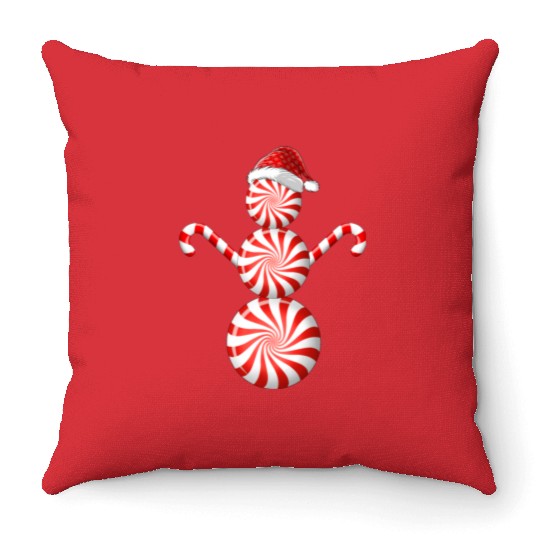 Funny Christmas Throw Pillows Peppermint Candy Snowman