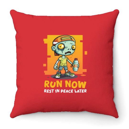 Halloween Runner Run Now, Rest In Peace Later Throw Pillows