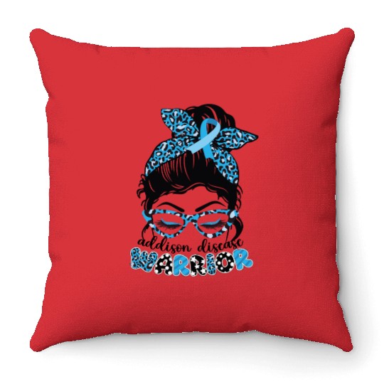Addisons Disease Warrior Awareness Month Messy Bun Throw Pillows