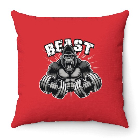 beast Gorille Musclé Body Builder Motivation Gym Throw Pillows