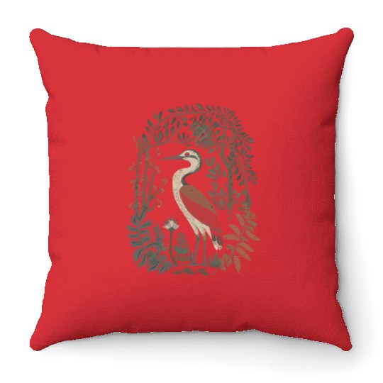 Heron in Forest Foliage Nature Scene Throw Pillows
