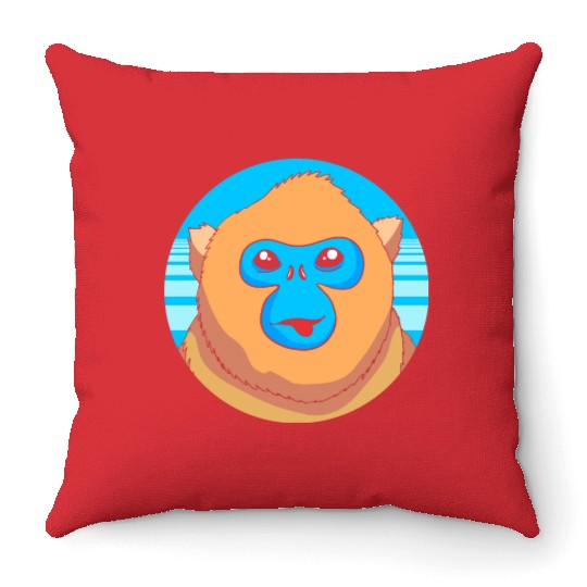 Monkey Lover Cute Snub Nosed Monkey Face Throw Pillows