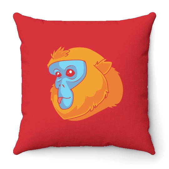 Monkey Lover Golden Snub Nosed Monkey Face Throw Pillows