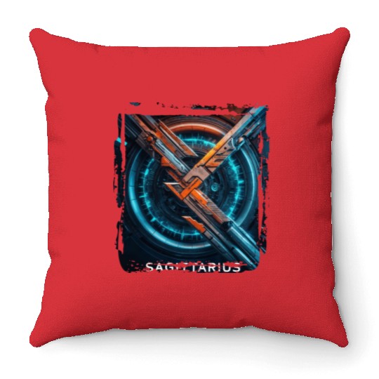 Zodiac sign Sagittarius in cyberpunk era Future Throw Pillows