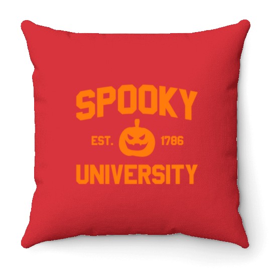 Spooky University Established 1786 Pumpkin Uspooky Throw Pillows
