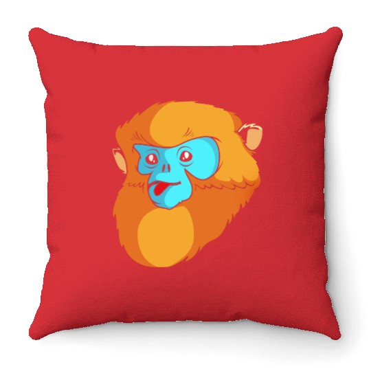 Cute Monkey Face Golden Snub Nosed Monkey Lover Throw Pillows