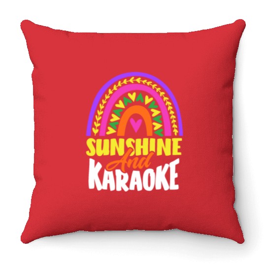Sun And Karaoke Rainbow Heart Throw Pillows