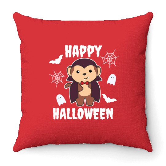 Monkey Happy Halloween Cute Vampire Costume Throw Pillows