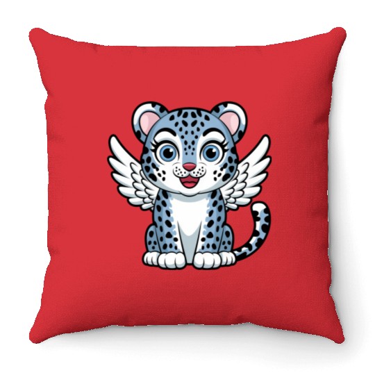 Blue tiger cat with angel wings dreamlike Throw Pillows