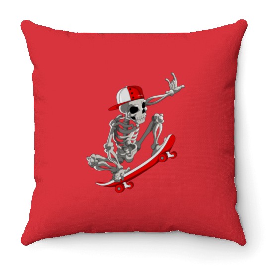 Skateboarding Skeleton Halloween Skater Skateboard Throw Pillows