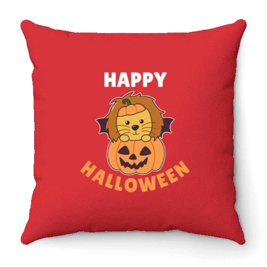 Lion Happy Halloween Pumpkin Bat Costume Throw Pillows