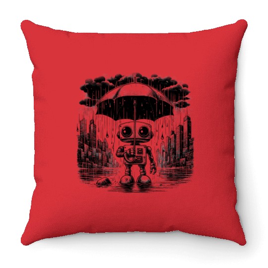 Lonely robot Throw Pillows