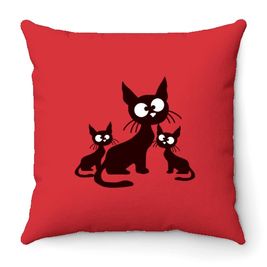 Crazy Cats Family Mom Dad 2 Small Cute Kids Babies Throw Pillows