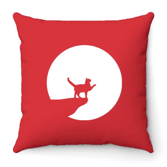 Cat Moon Cliff At Night Werewolf Round Howling Fun Throw Pillows