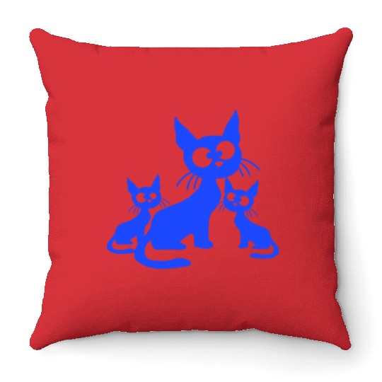 Crazy Cats Family Mom Dad 2 Small Cute Kids Babies Throw Pillows