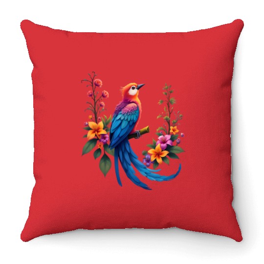 Fantastical Bird Of Paradise Painting Throw Pillows