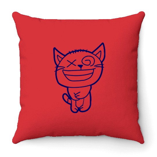 Crazy Cat Weird Funny Eyes Cool Grimace Cartoon Throw Pillows