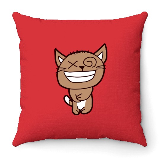 Crazy Cat Weird Funny Eyes Cool Grimace Cartoon Throw Pillows