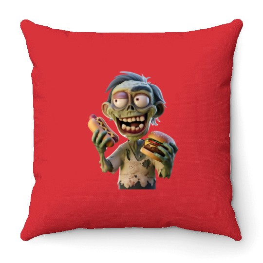zombie eating Throw Pillows
