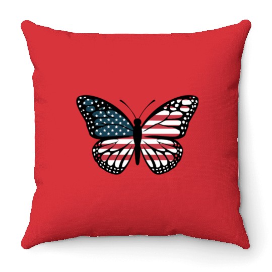 American Flag Butterfly 4th Of July Patriotic kids Throw Pillows