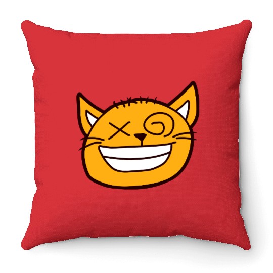 Crazy Cat Weird Funny Eyes Cool Grimace Cartoon Throw Pillows