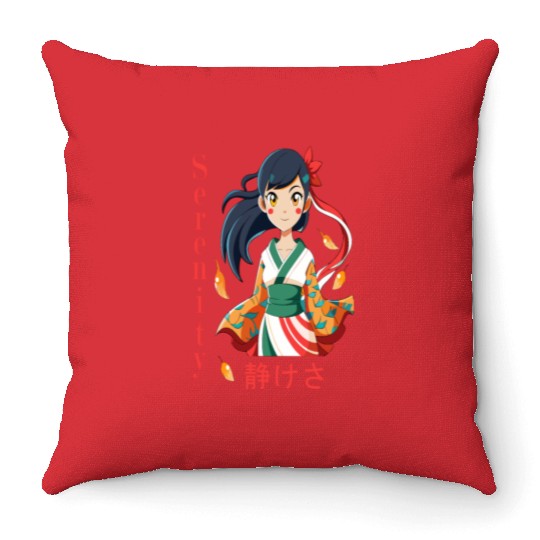 Autumn Serenity - 静けさ Kimono Girl Art Throw Pillows