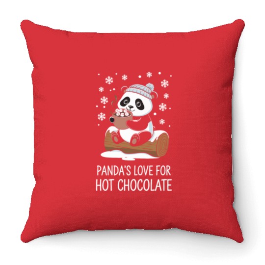 Panda's Love for Hot Chocolate Fun Winter Cozy Throw Pillows