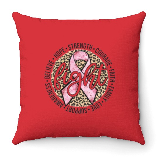 Leopard Print Breast Cancer Throw Pillows