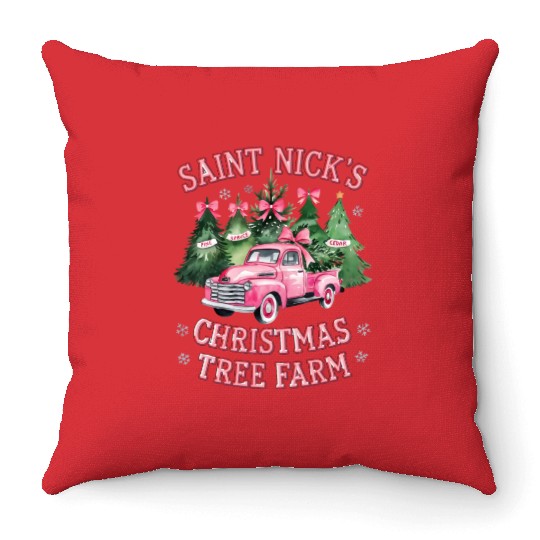 Saint Nick's Christmas Tree Farm, farm fresh trees Throw Pillows